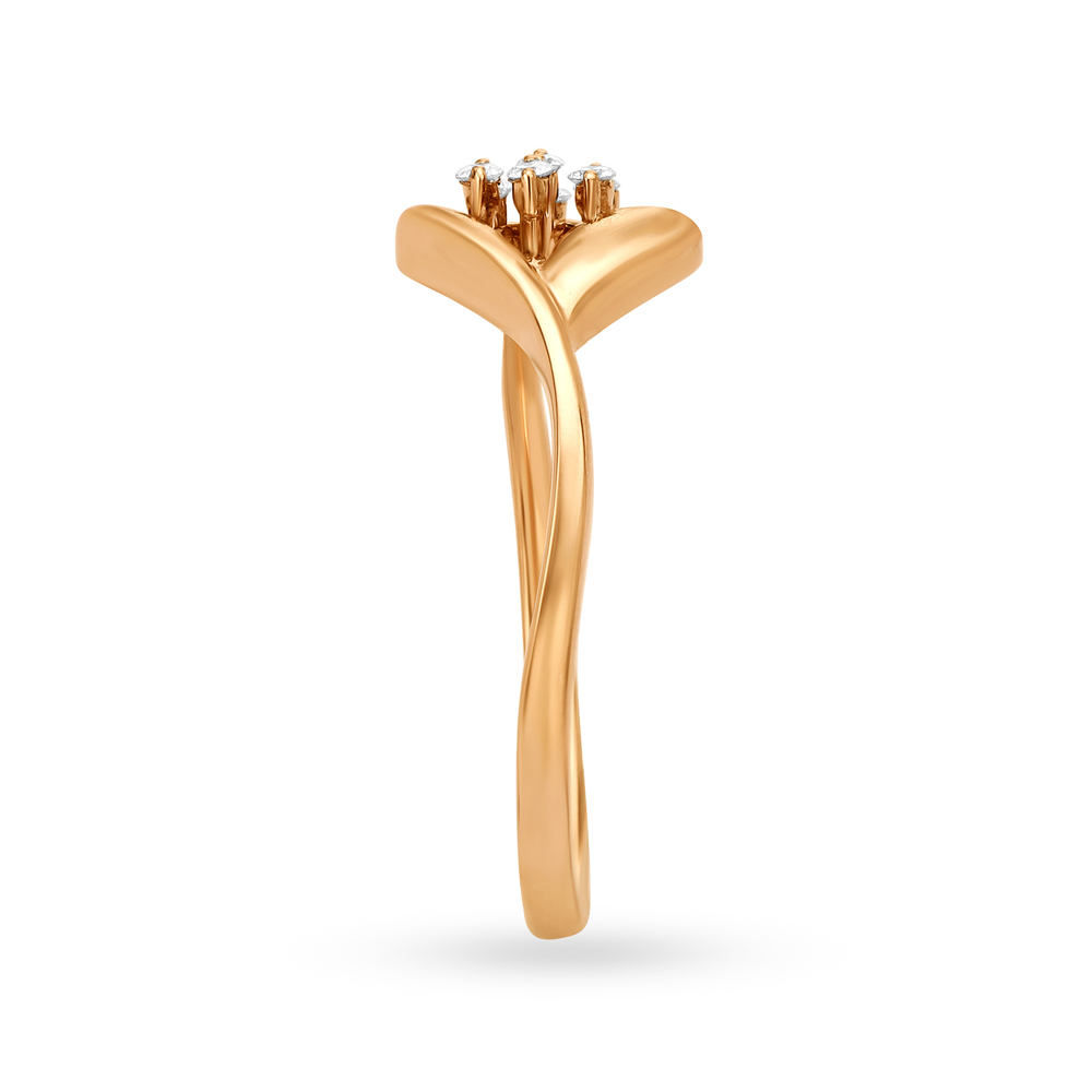 Glimmering 18 Karat Rose Gold And Diamond Leaf Finger Ring,,hi-res image number null