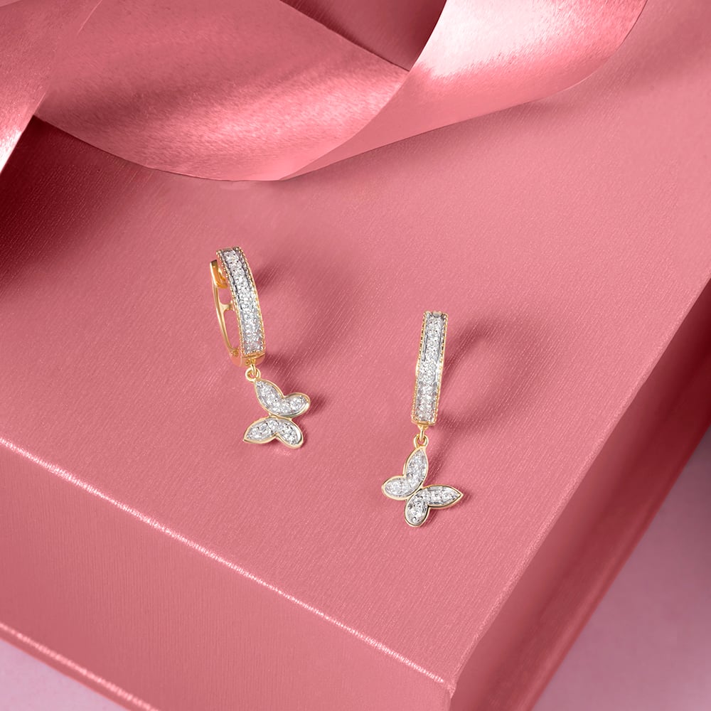 Butterfly Bliss Gold & Diamond Hoop Earrings,,hi-res image number null