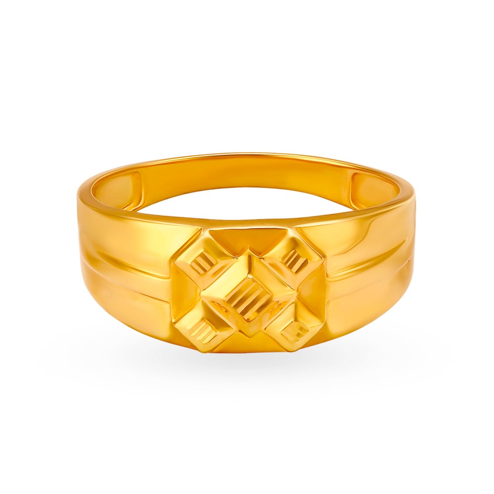 Sleek Geometric Gold Finger Ring for Men,,hi-res image number null