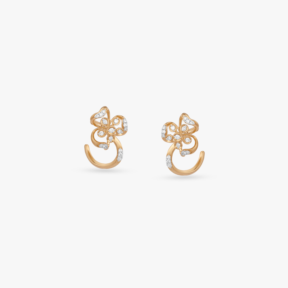 Floral Curve Diamond Stud Earrings,,hi-res image number null