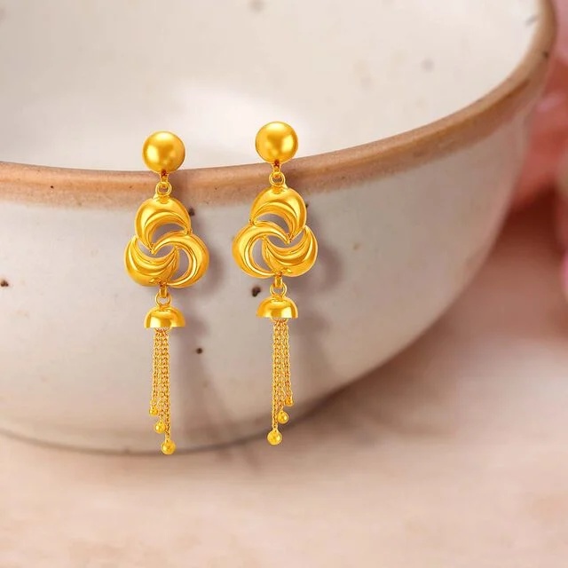 Eclectic 22 Karat Yellow Gold Hanging Crescent Drops,,hi-res image number null