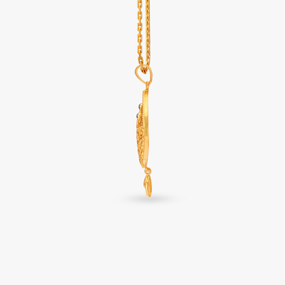 Exquisite Floral Drop Gold Pendant and Earrings Set,,hi-res image number null