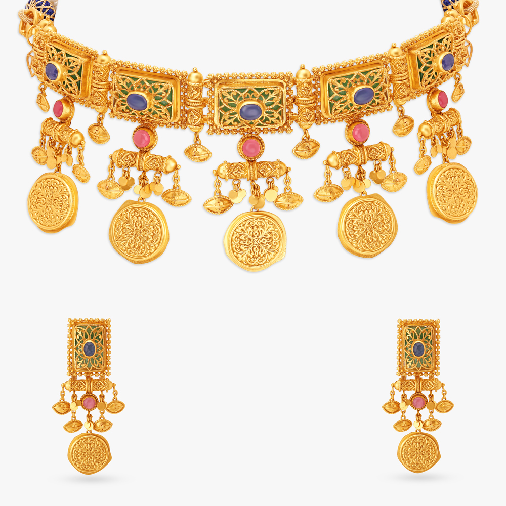 Magnificent Necklace Set with Thappa and Jaali Work,,hi-res image number null