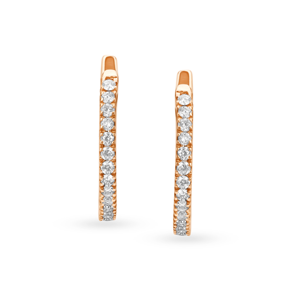 Traditional Minimal Diamond Hoop Earrings in Rose Gold