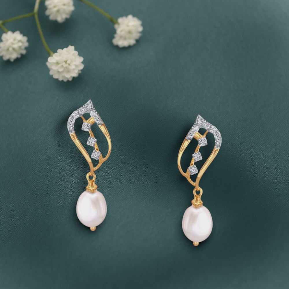 Pearl Curve Diamond Drop Earrings,,hi-res image number null