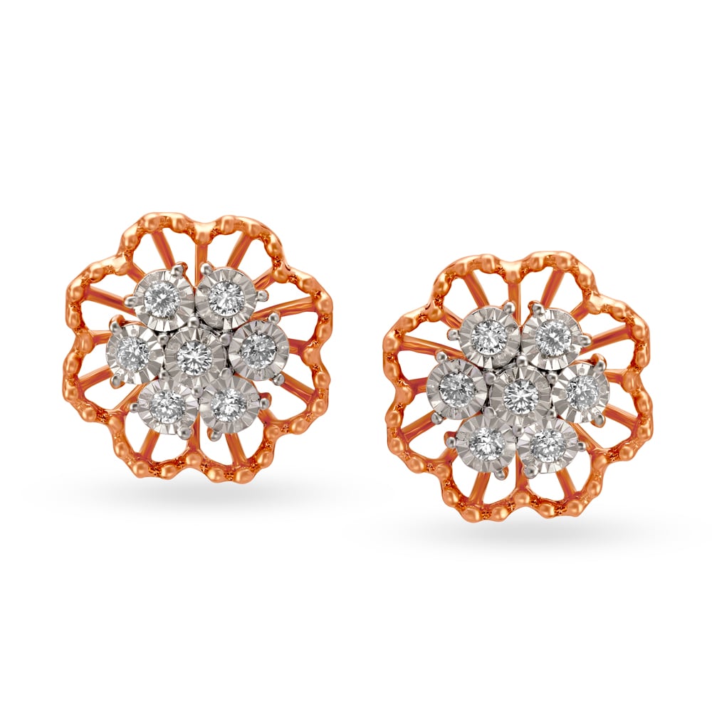Ethereal 18 Karat Rose Gold And Diamond Floral Studs,,hi-res image number null