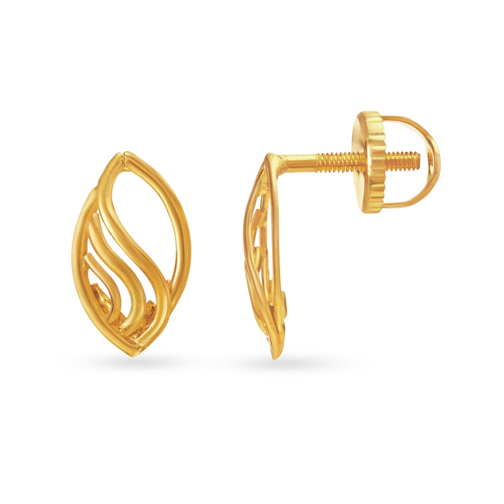 Minimalist 22 Karat Yellow Gold Leaf Drop Earrings,,hi-res image number null