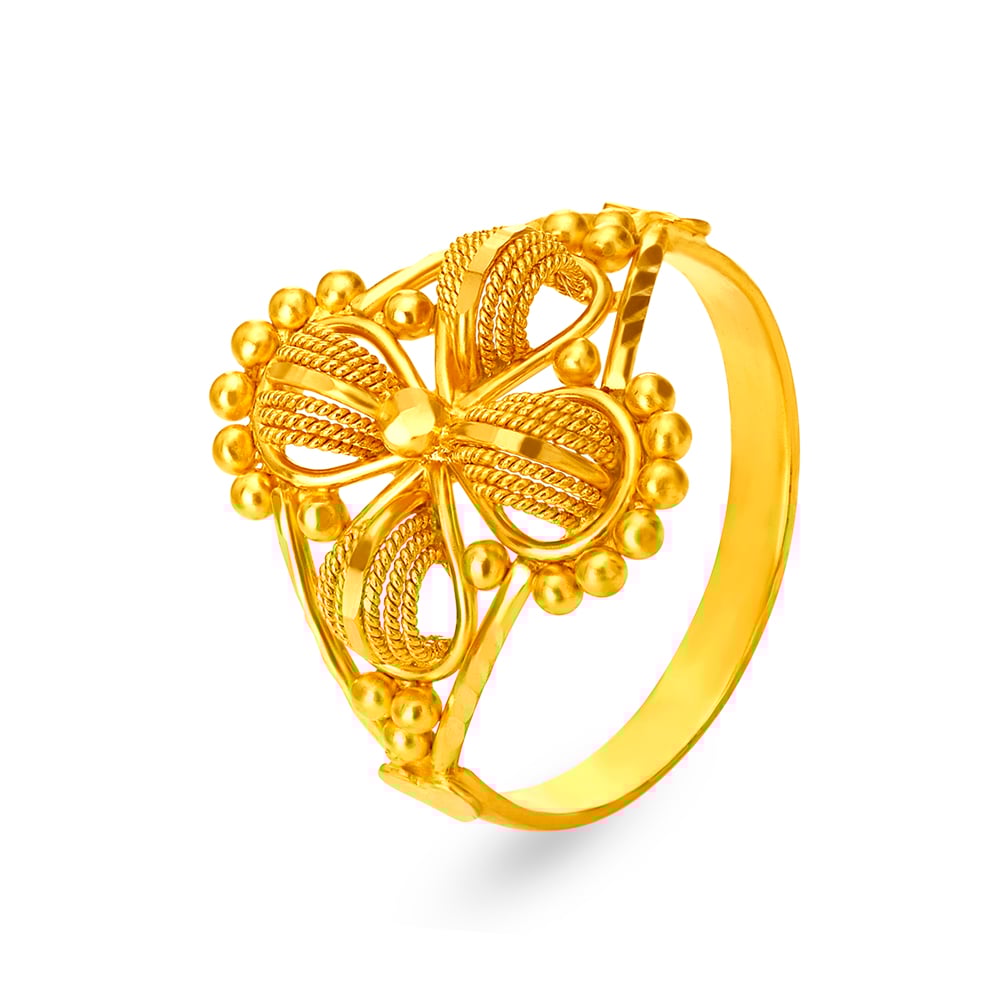 

Extraordinary 22 Karat Yellow Gold Beaded Floral Finger Ring