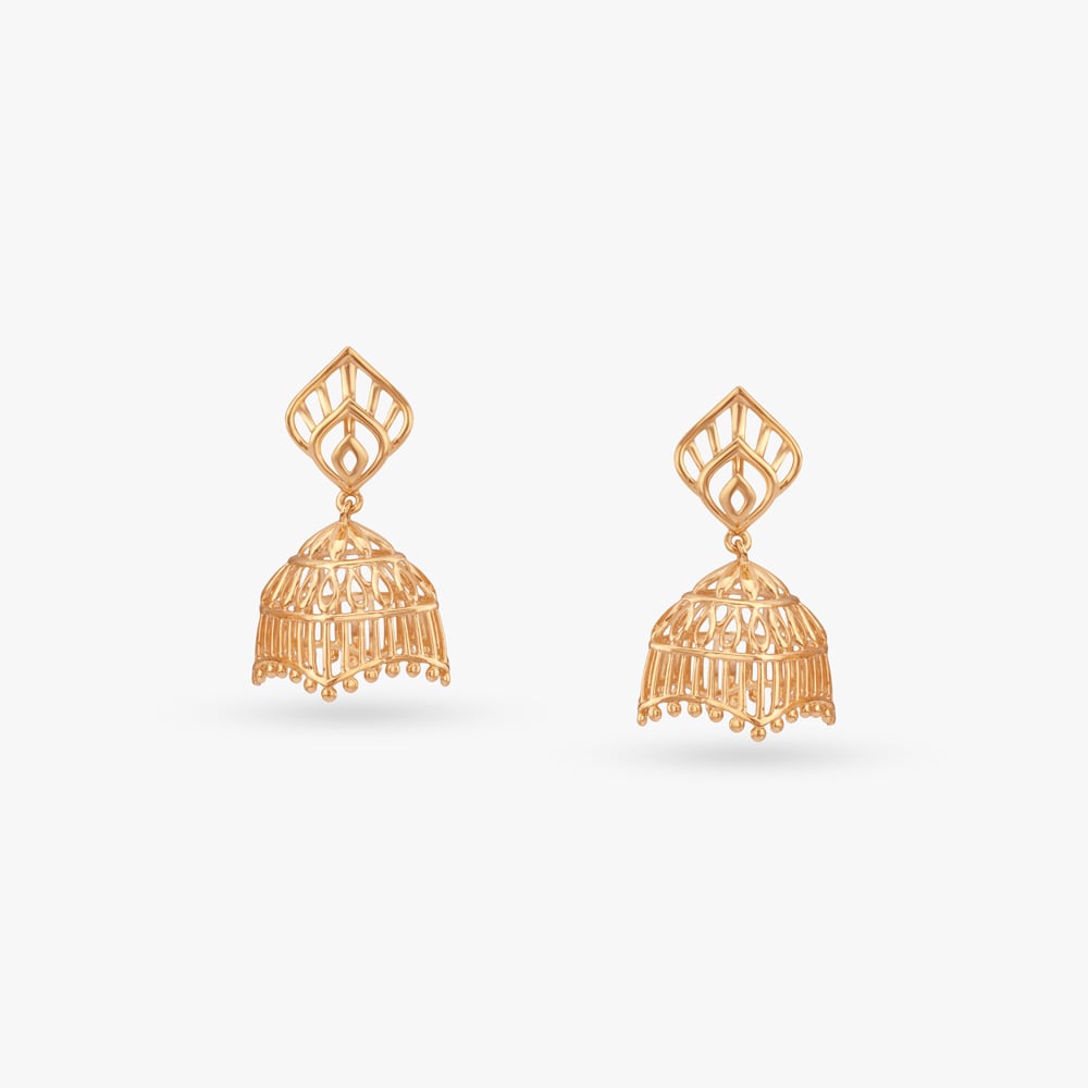 

Radiant Cage Gold Jhumka Earrings