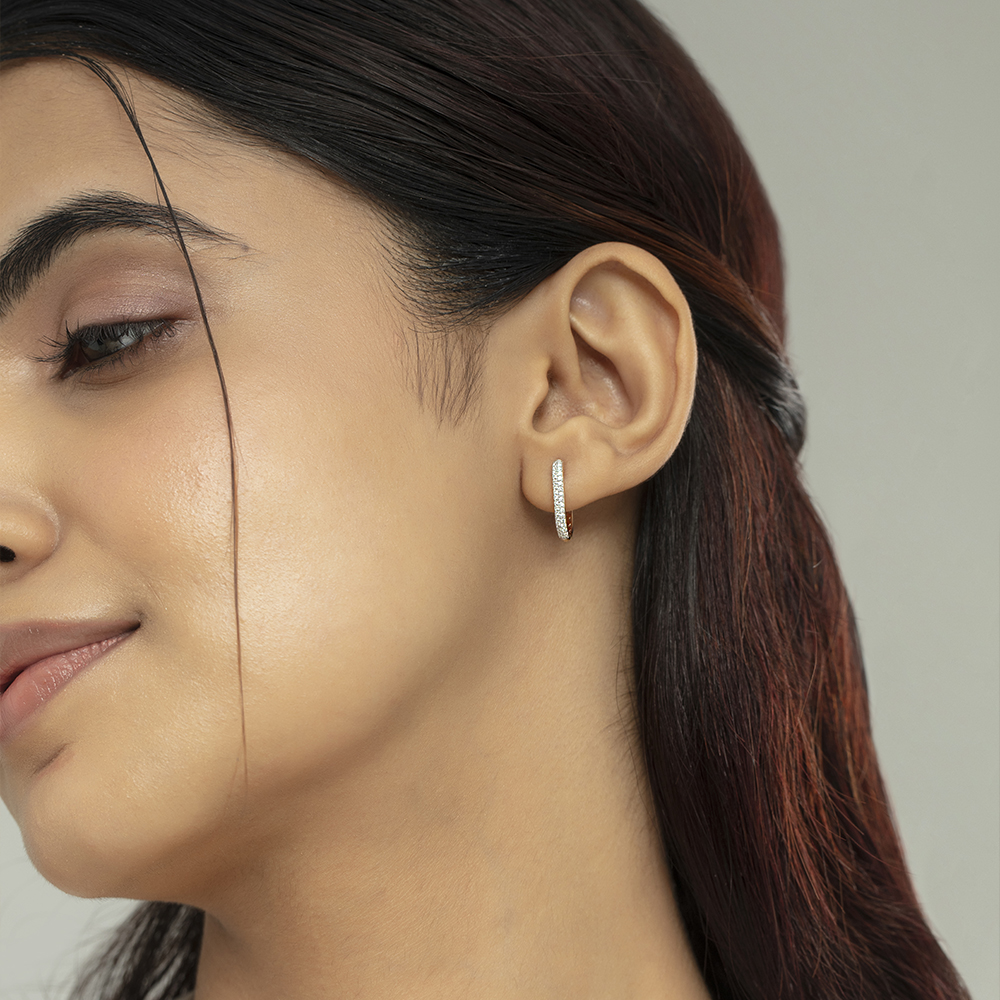 Sleek Edge Gold & Diamond Hoop Earrings,,hi-res image number null