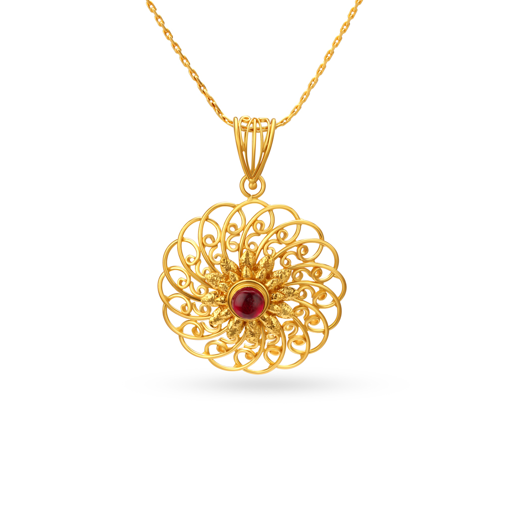 Handmade Floral Gold Pendant,,hi-res image number null
