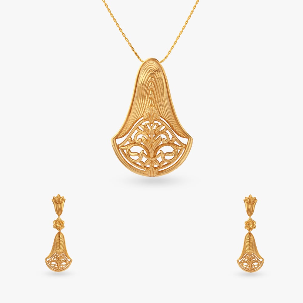 

Floral Symphony Gold Pendant and Earrings Set