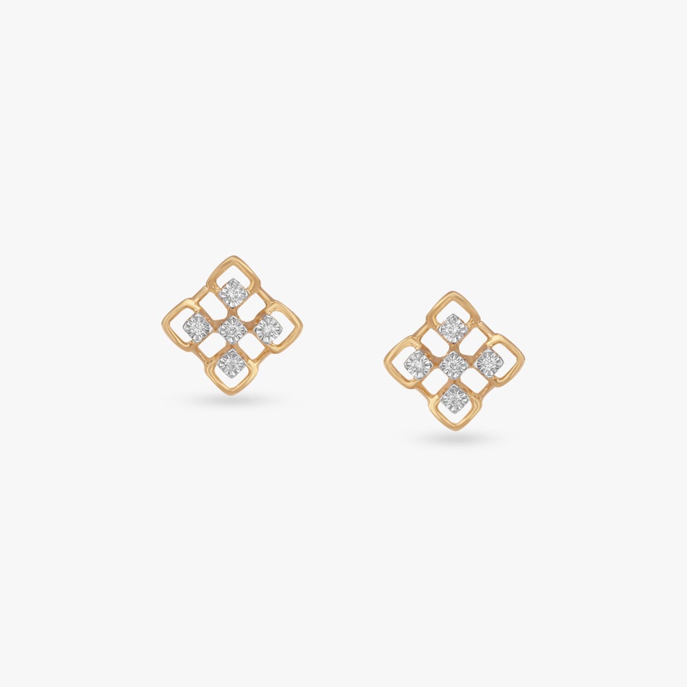 Lattice Bloom Diamond Stud Earrings,,hi-res image number null