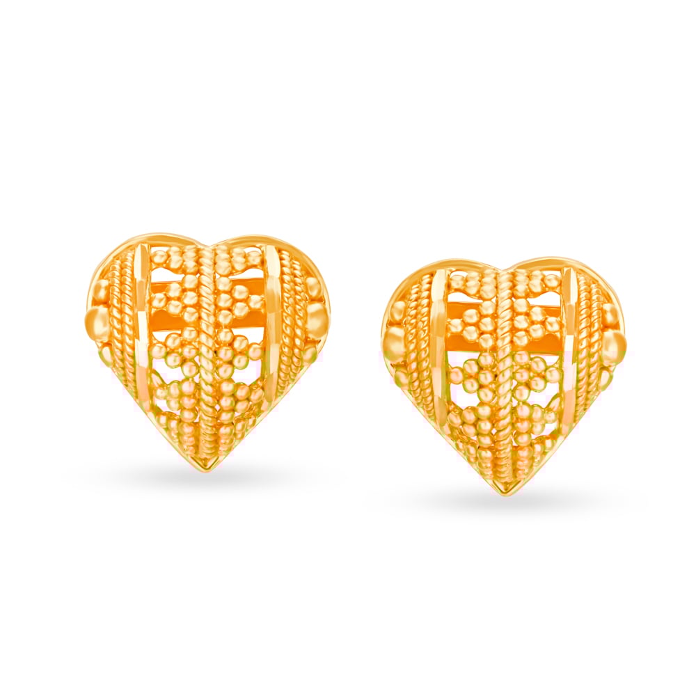 

Romantic 22 Karat Yellow Gold Beaded Heart Stud Earrings