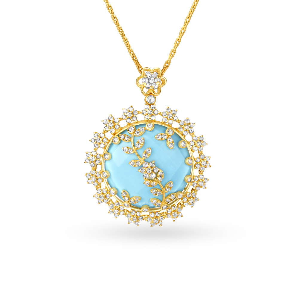 Ethereal Pendant with Un-cut Diamonds and Turquoise,,hi-res image number null