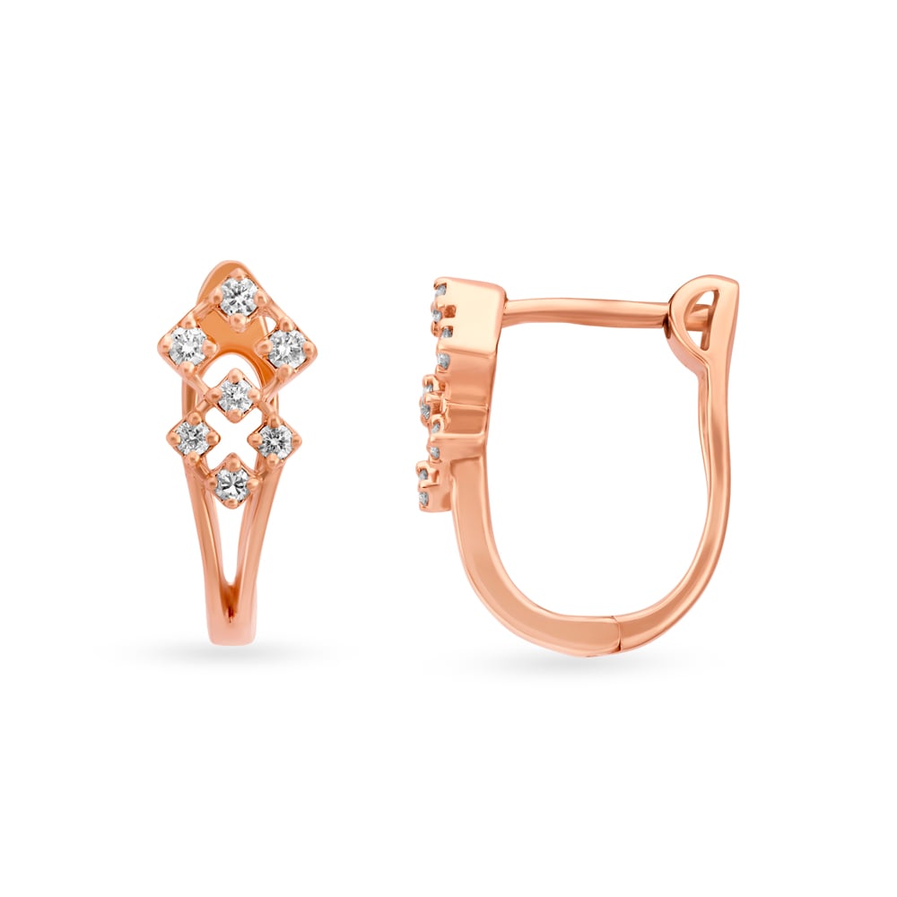 Stunning Rose Gold and Diamond Hoop Earrings,,hi-res image number null