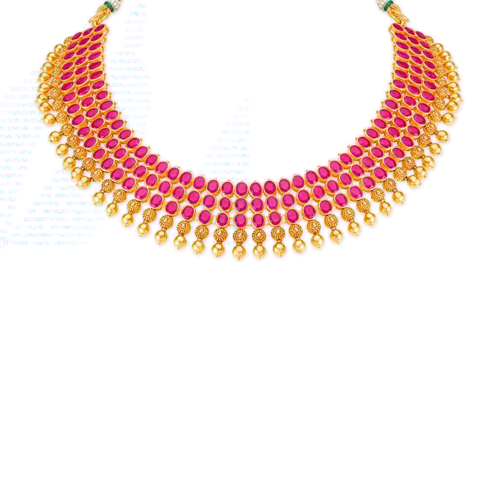 Round Gold and Ruby Necklace Set,,hi-res image number null