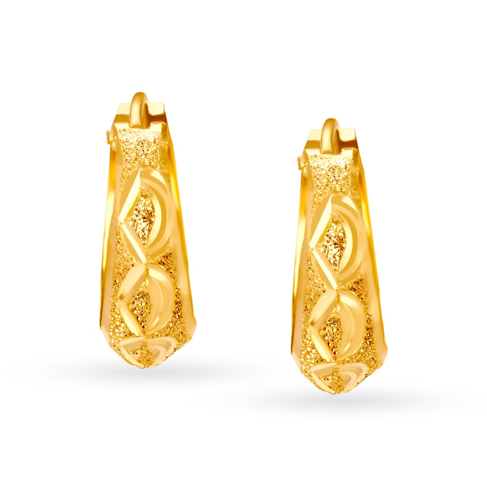 Elegant 22 Karat Yellow Gold Textured Bali Style Hoop Earrings