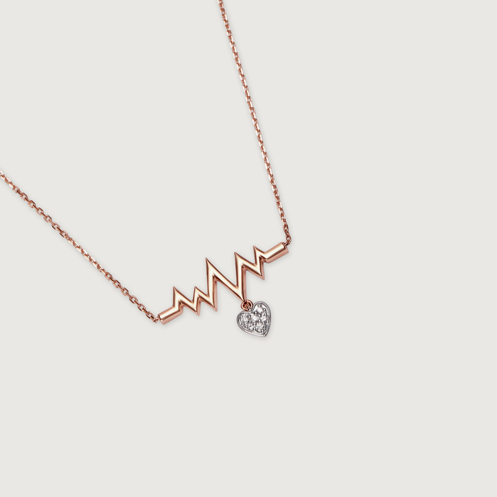 14KT Rose Gold Heartbeat Diamond Necklace,,hi-res image number null
