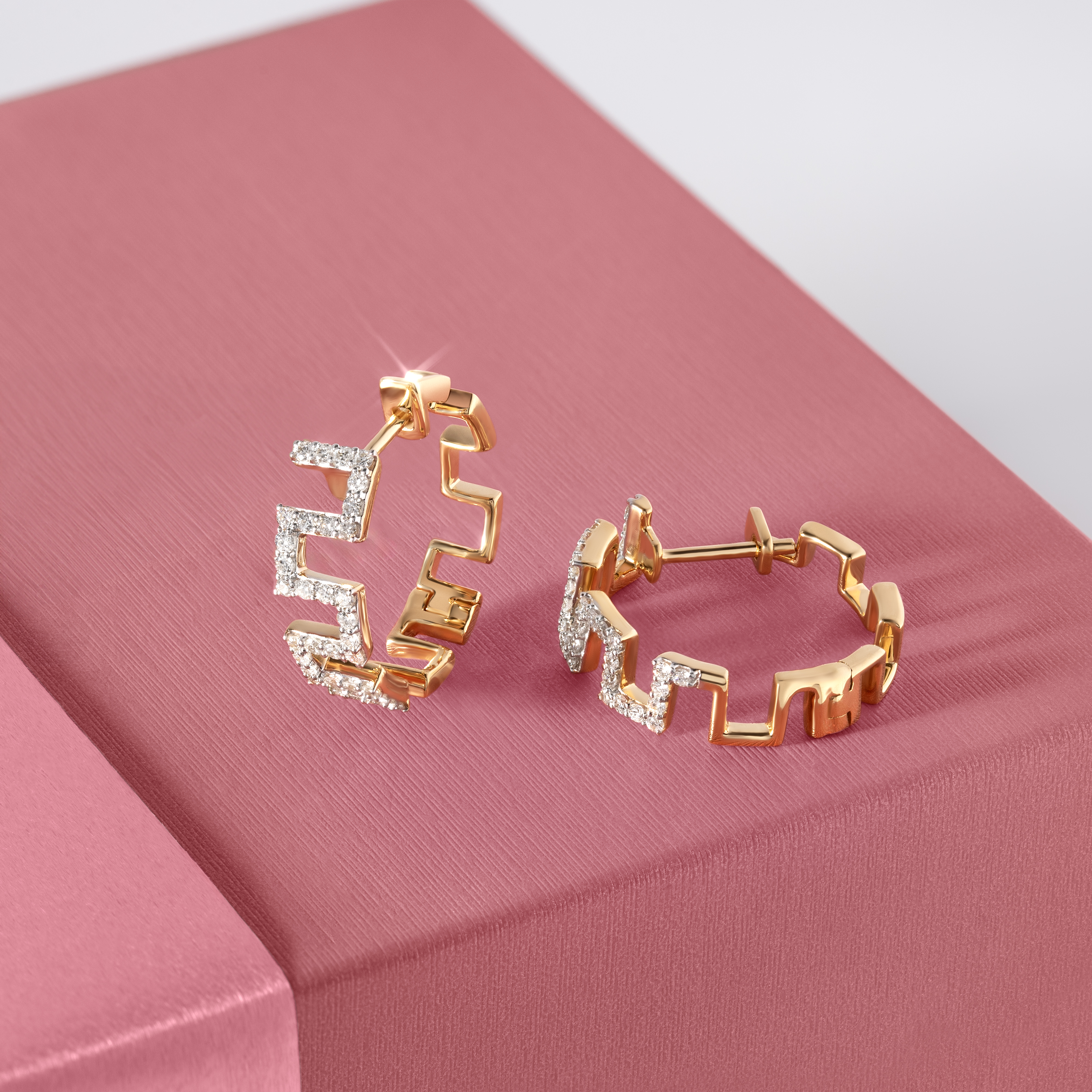 Geometric Bold Gold & Diamond Hoop Earrings,,hi-res image number null
