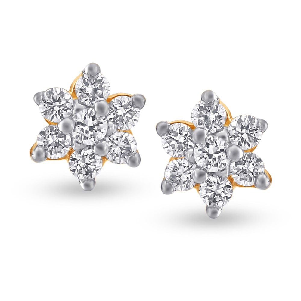 Traditional Floral Gold and Diamond Stud Earrings-baongoctrading.com.vn