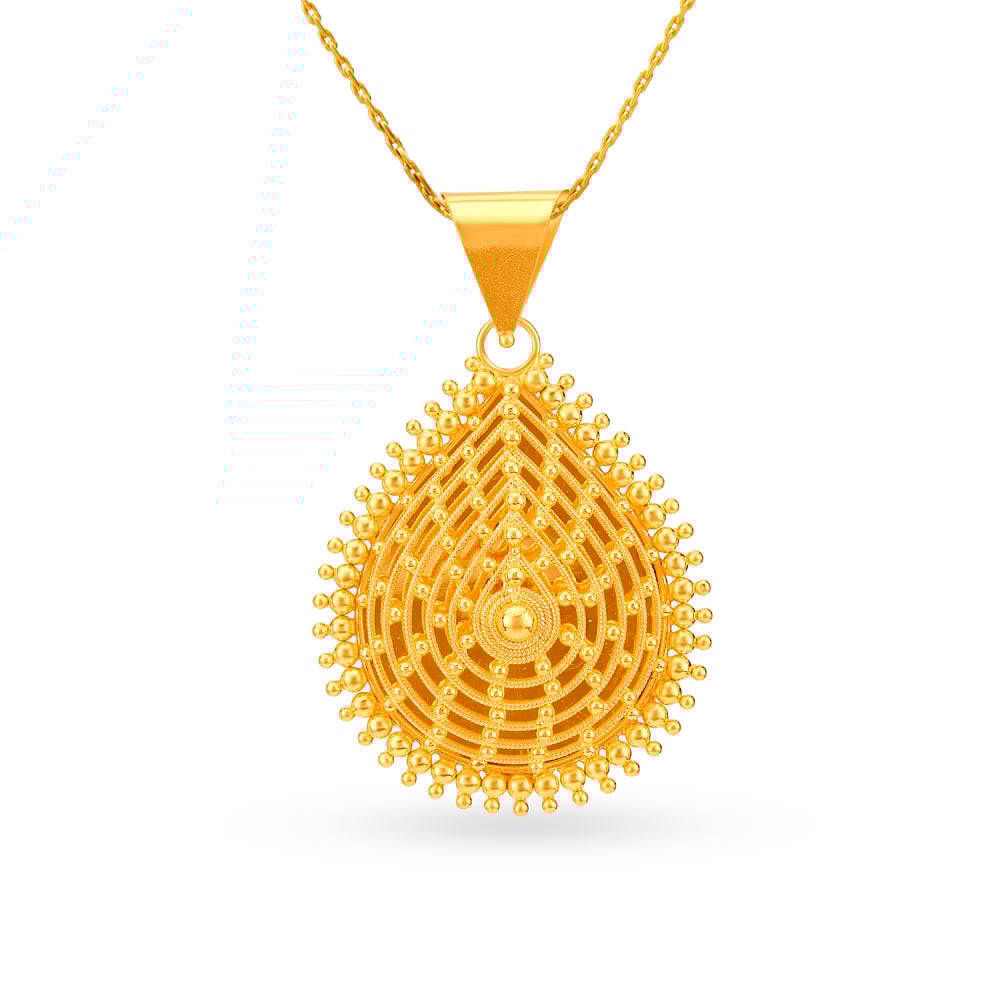 

Ethereal Yellow Gold Beaded Teardrop Pendant