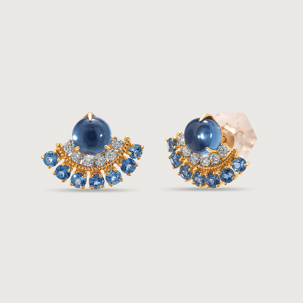 Bubbly Bliss 14KT Diamond & London Blue Topaz Stud Earrings,,hi-res image number null