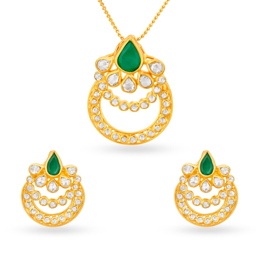 Dainty Emerald Gold Pendant And Earrings Set,,hi-res image number null