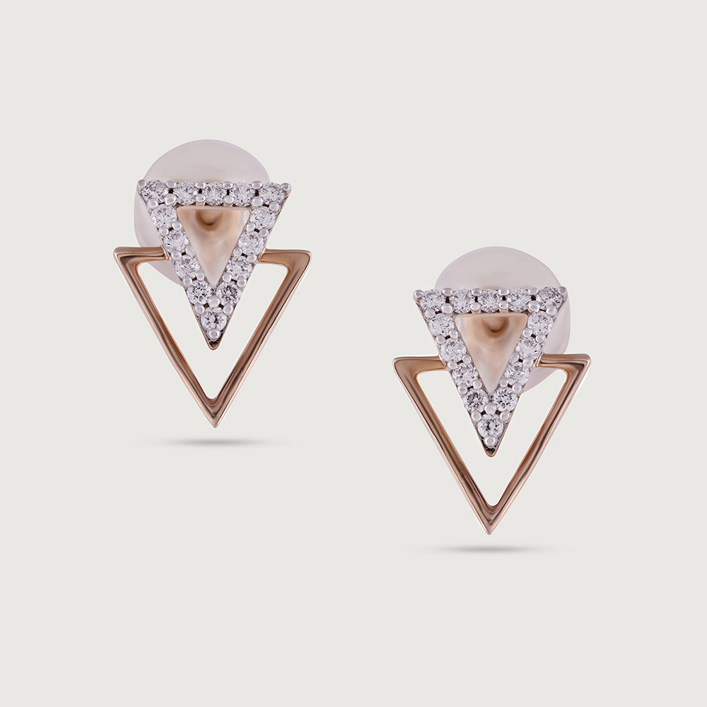 Geometric Sparkles Gold & Diamond Stud Earrings,,hi-res image number null