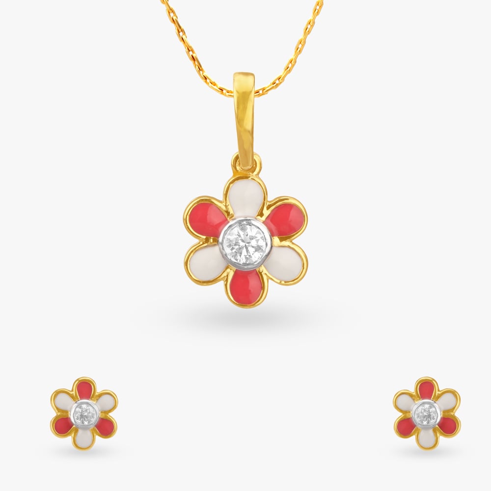 

Petite Petals Diamond Pendant and Earrings set for Kids