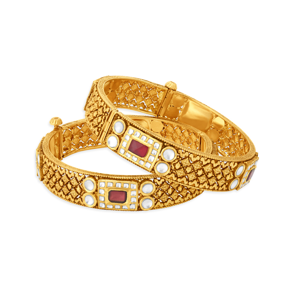 Ornate Gold and Glass Kundan Bangle,,hi-res image number null