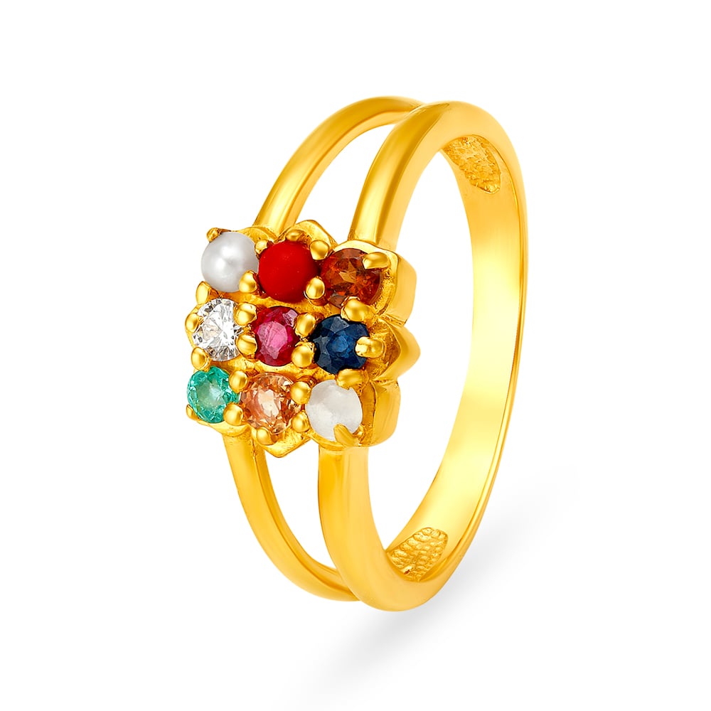 Vibrant Navaratna Diamond Finger Ring,,hi-res image number null