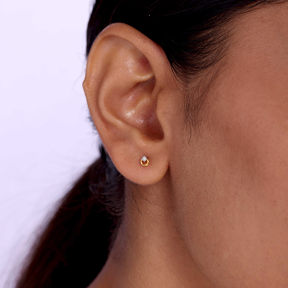 Chic Circle 14 Kt Gold and Diamond Stud Earrings,,hi-res image number null