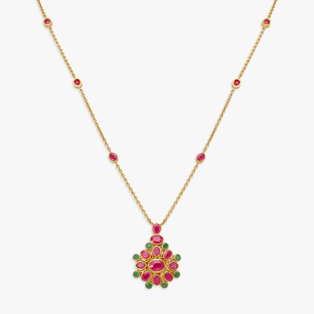 Botanical Opulence Ruby and Emerald Pendant with Chain and Earrings Set,,hi-res image number null