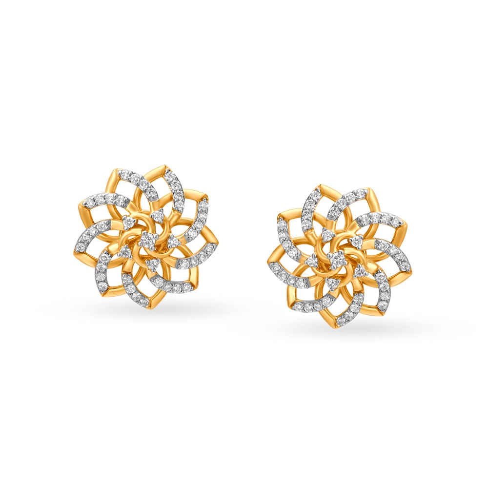 Floral Diamond Stud Earrings,,hi-res image number null