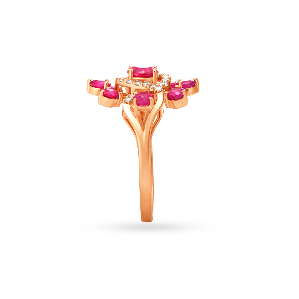 Scintillating Floral Ruby Studded Diamond Ring,,hi-res image number null