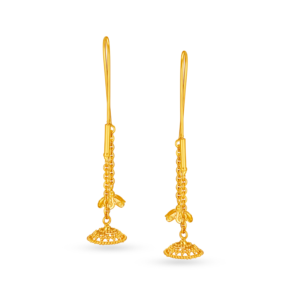 Appealing 22 Karat Yellow Gold Dangling Flowers Hoop Earrings
