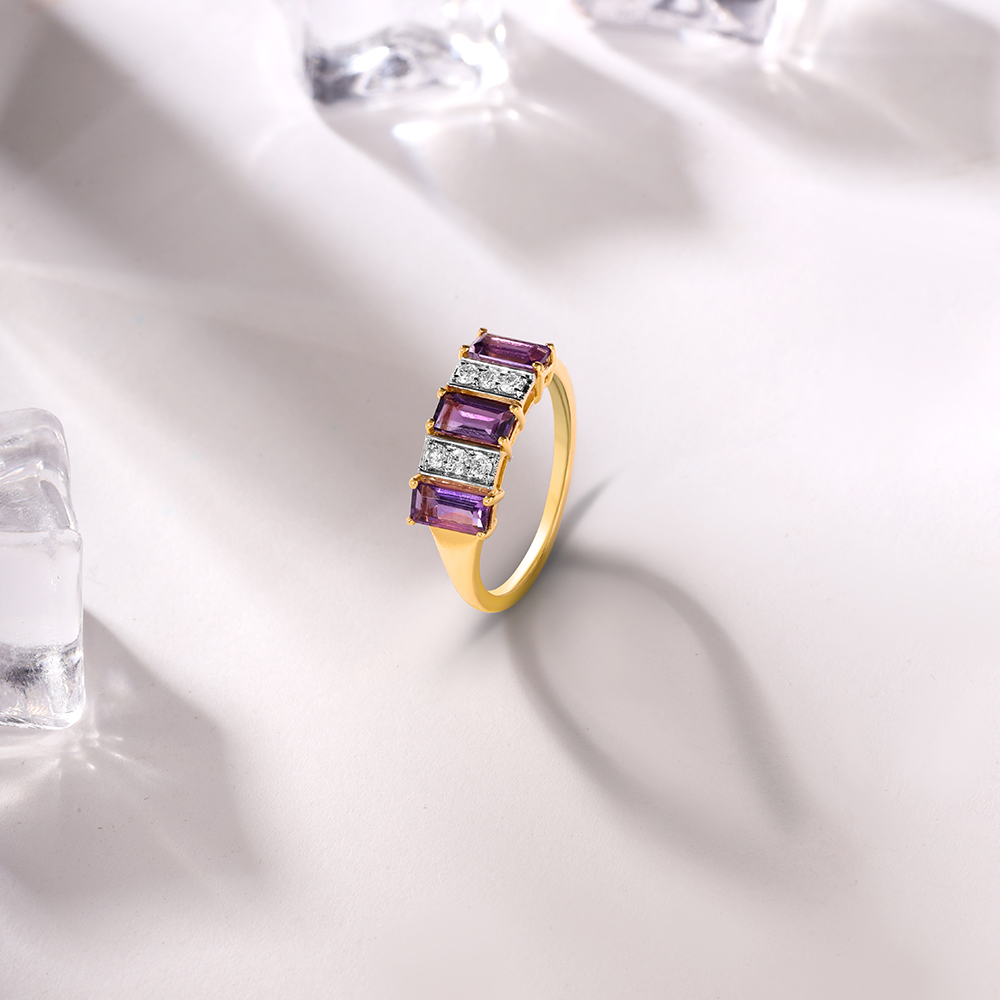 Twilight Mix 14KT Diamond & Amethyst Finger Ring,,hi-res image number null