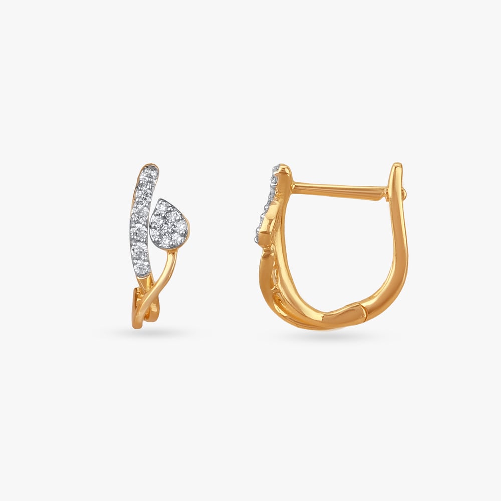 Abstract Leaf Diamond Hoop Earrings,,hi-res image number null