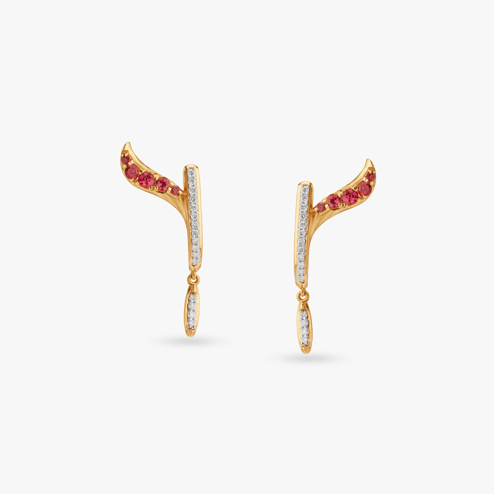Crimson Curve Diamond Drop Earrings,,hi-res image number null