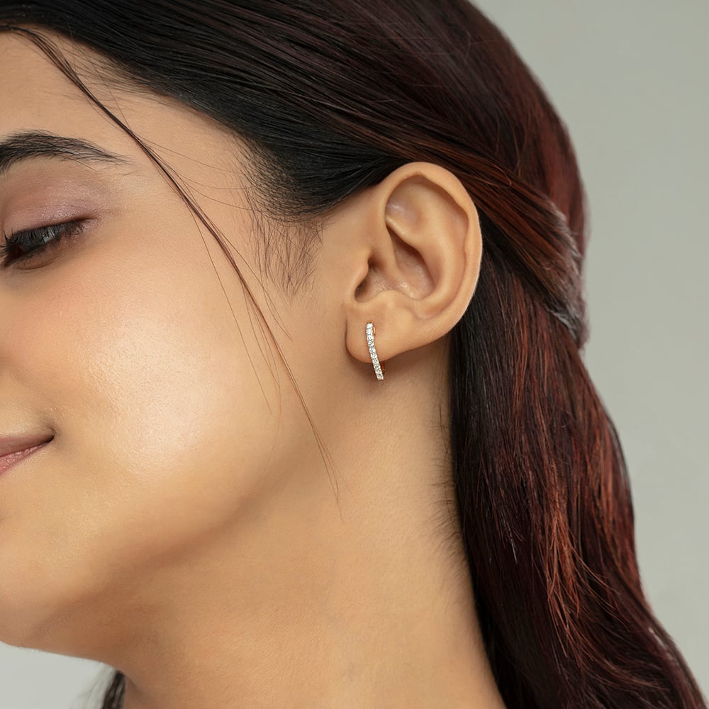 Sleek Edgy Gold & Diamond Hoop Earrings,,hi-res image number null