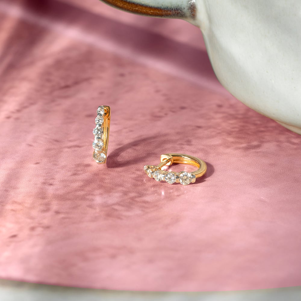 Radiant Shimmer Gold & Diamond Hoop Earrings,,hi-res image number null
