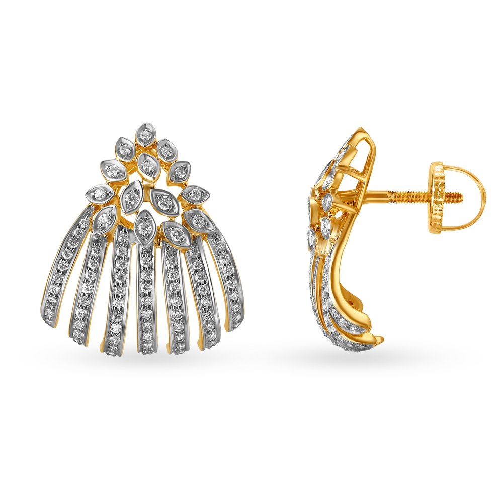 Charming 18 Karat Yellow Gold And Diamond Earrings,,hi-res image number null