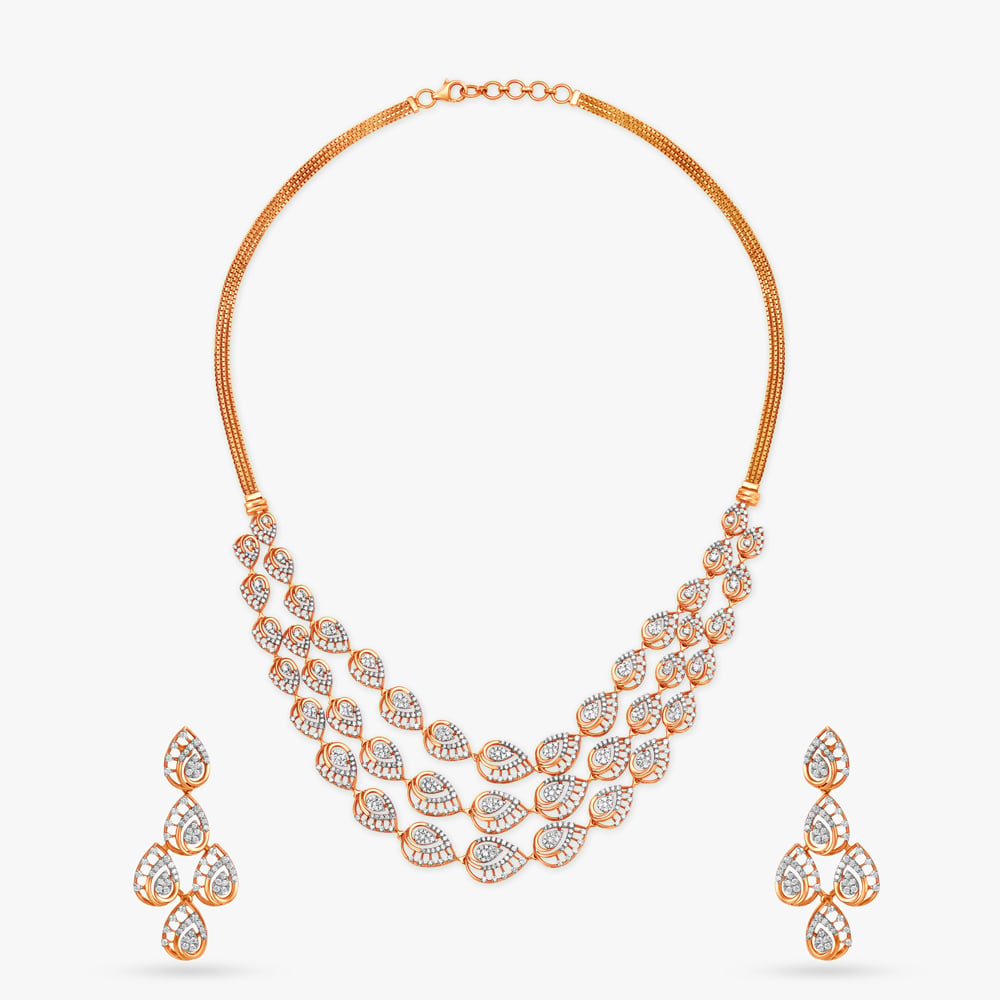 Leafy Glamour Diamond Necklace Set,,hi-res image number null