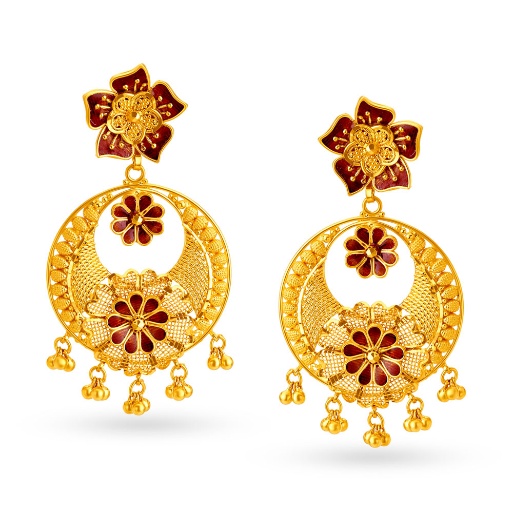 Artistic 22 Karat Yellow Gold Triple Bead Necklace And Earrings Set