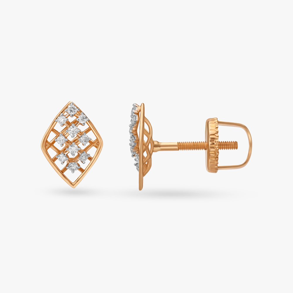 Regal Checker Diamond Stud Earrings,,hi-res image number null