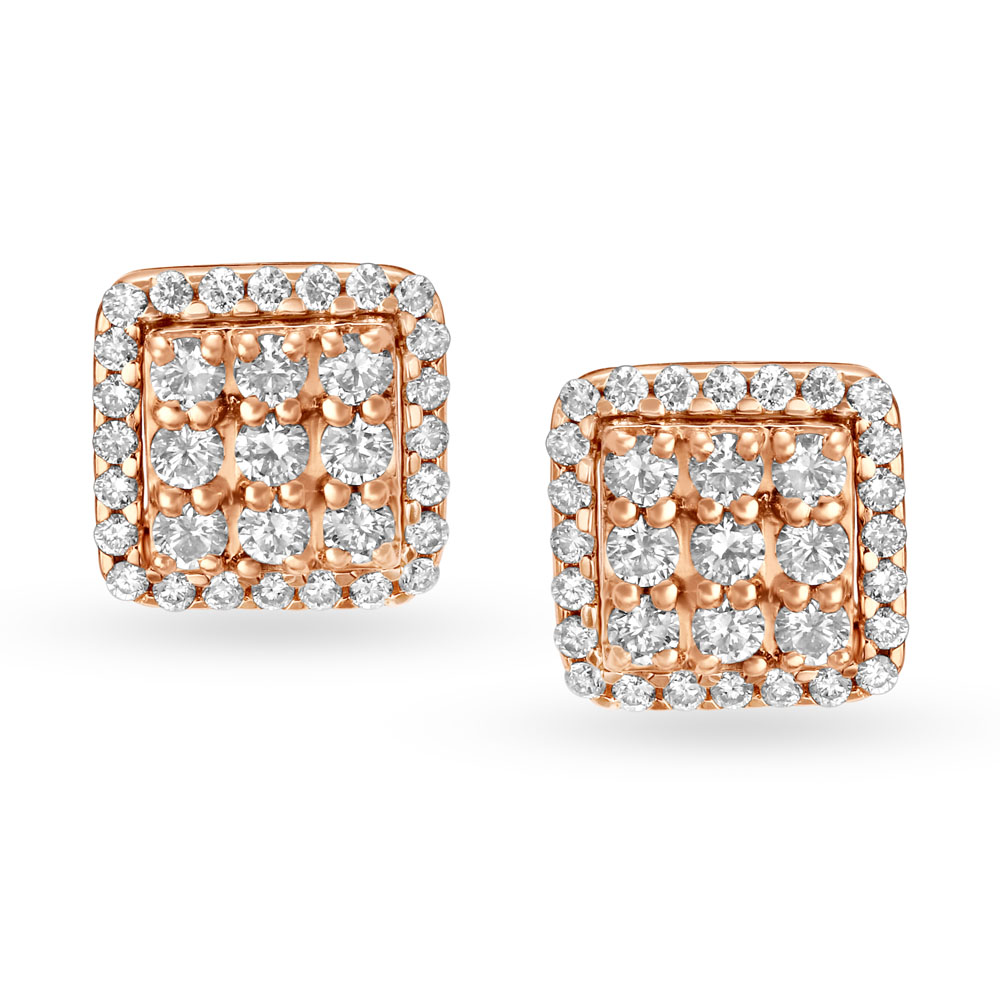 Graceful 18 Karat Rose Gold And Diamond Studs