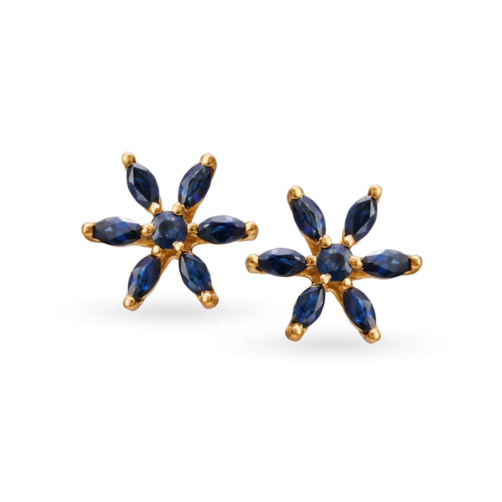 Ethereal 18 Karat Yellow Gold And Sapphire Floral Studs,,hi-res image number null