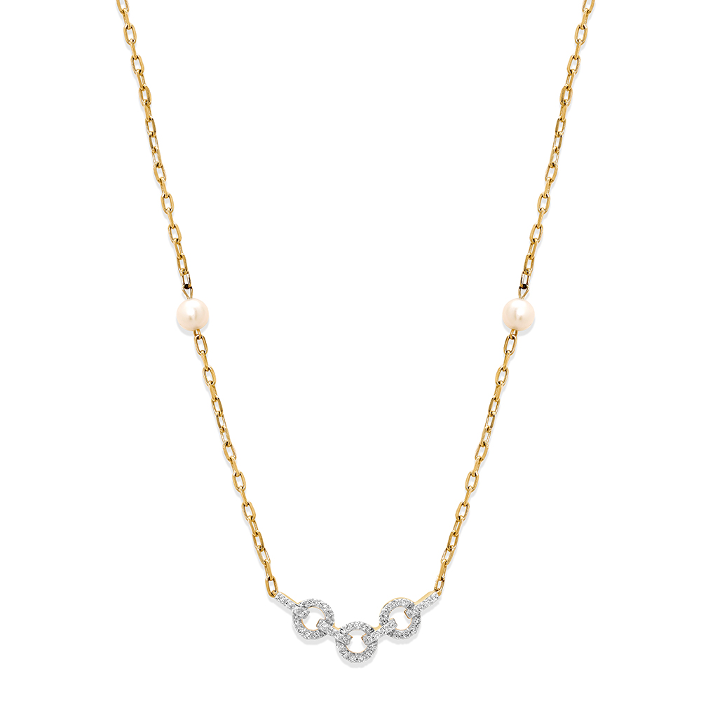 14KT Yellow Gold Diamond Interlocked Pearl Necklace,,hi-res image number null