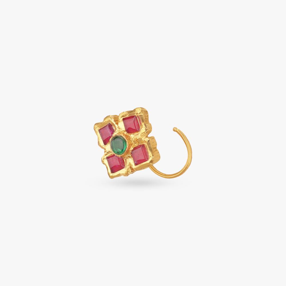 Emerald Bloom Gold Nose Pin,,hi-res image number null